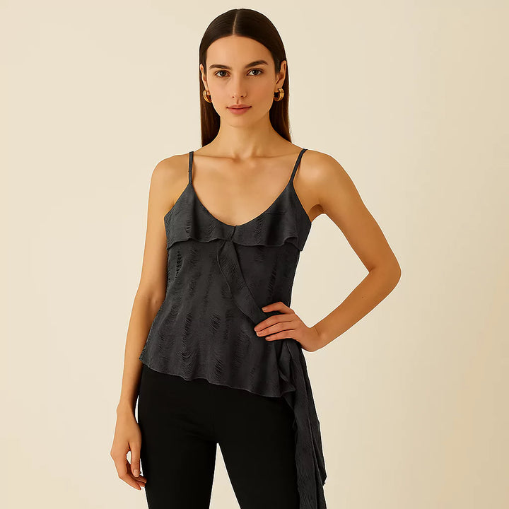 Blusa Feminina Detalhe Babado Cinza Escuro Use Joá