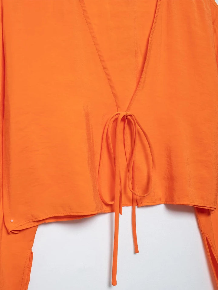 Blusa Bata Feminina com Amarração use joa clothing laranja3