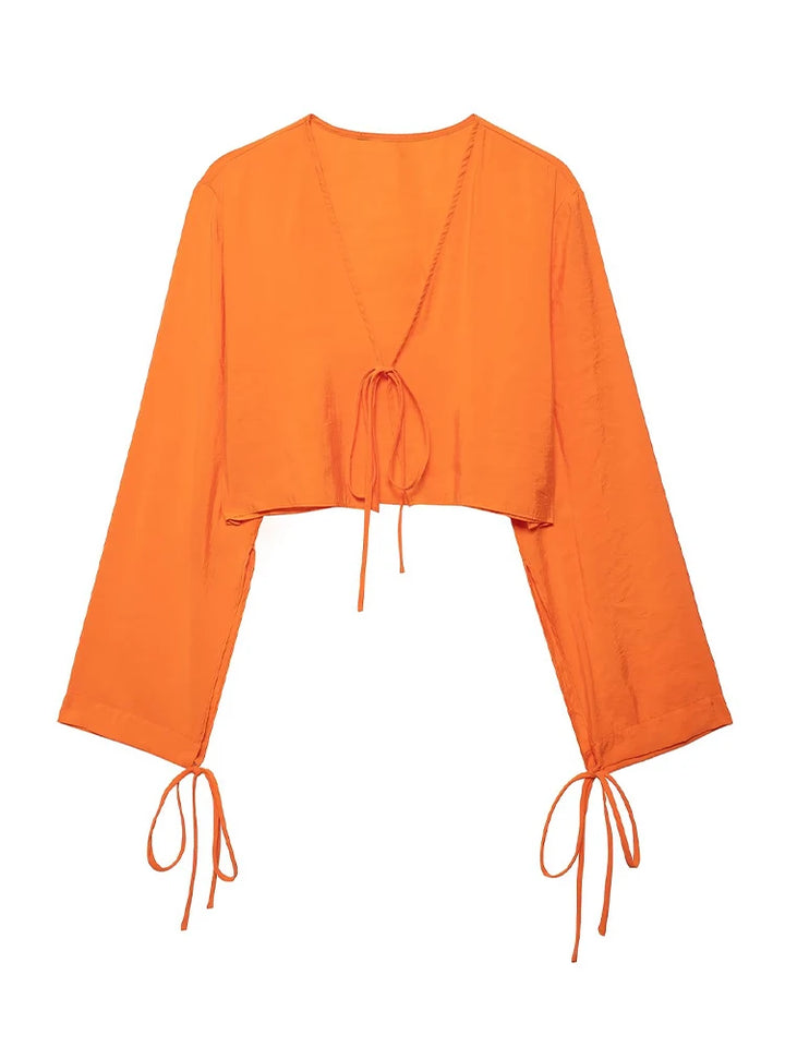 Blusa Bata Feminina com Amarração use joa clothing laranjada