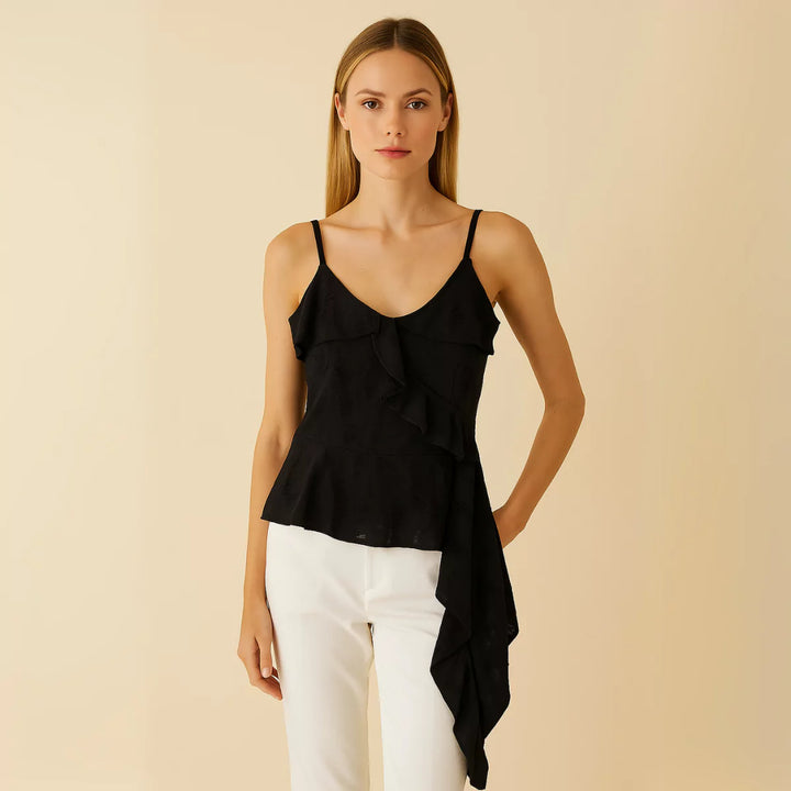 Blusa Feminina Detalhe Babado Preto Use Joa