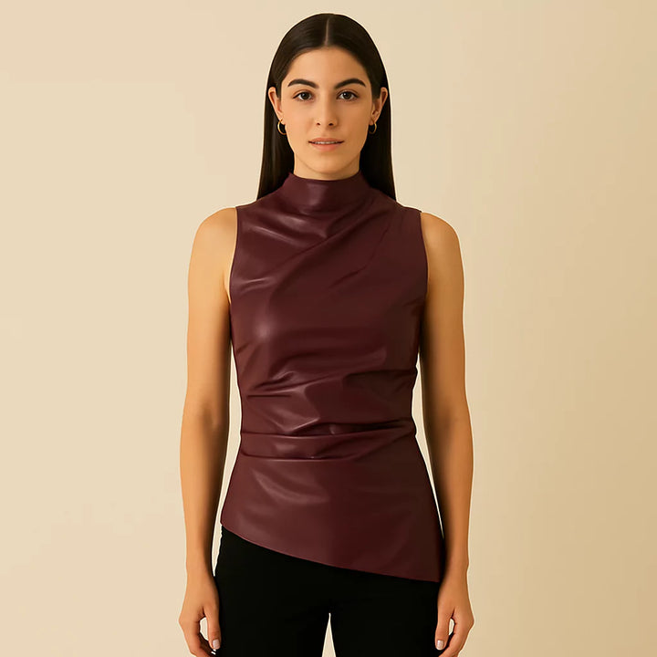 Blusa Feminina de Couro Assimétrica use joá
