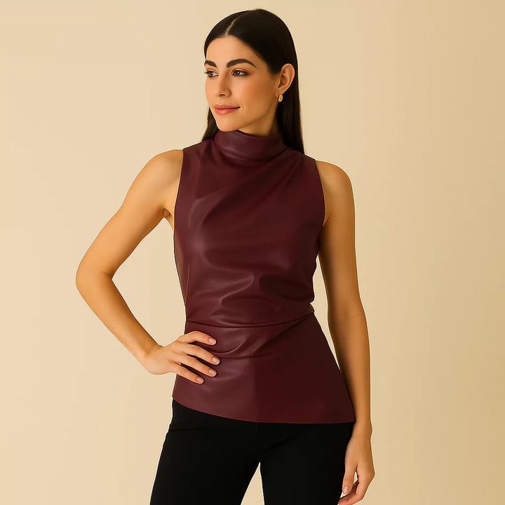 Blusa Feminina de Couro Assimétrica use joá