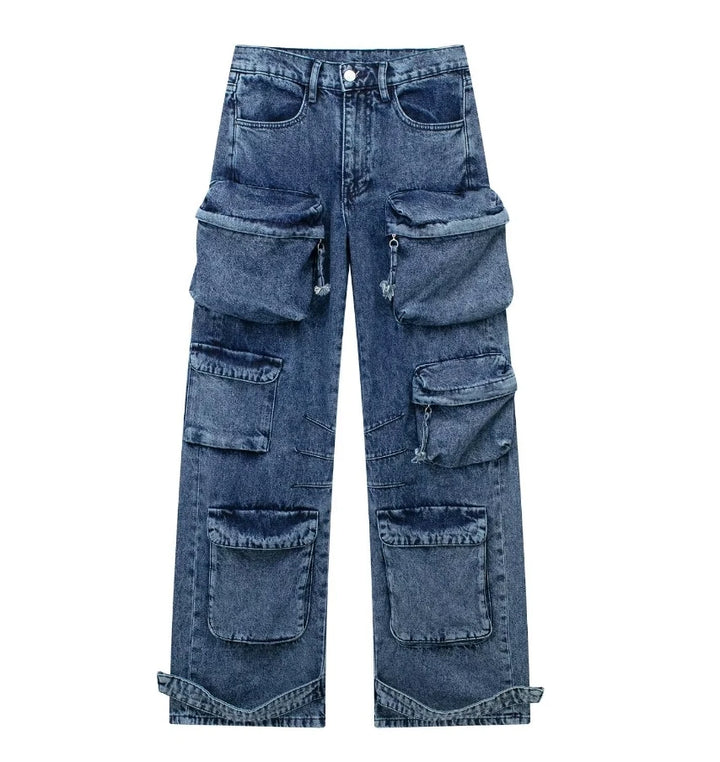 Calça Feminina Jeans Cargo Street azul use joa clothing1