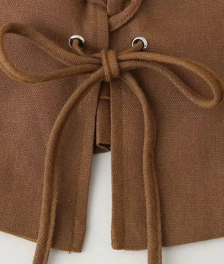 Conjunto Feminino Blusa e Saia Amarração marrom use joa clothing