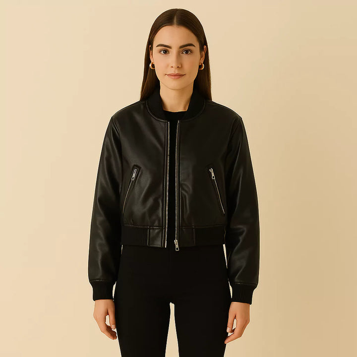 Jaqueta Bomber Feminina Couro Preto Use Joá