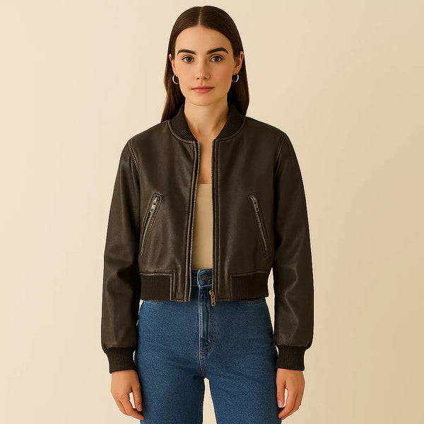 Jaqueta Bomber Feminina Couro Vintage Use Joá