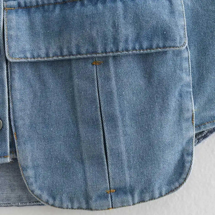 Camisa Cropped Jeans Feminino sem Manga Jeans Claro Use Joá Clothing