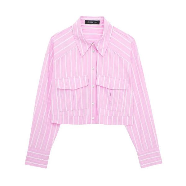 Camisa Cropped Feminina Listrada Rosa Use Joá Clothing