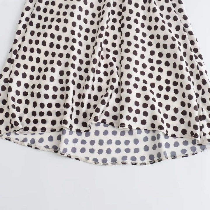 Vestido Longo Babado Estampa Bolinha branco use joá clothing