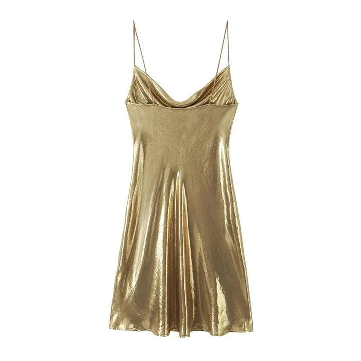 Vestido Curto Slip Dress Metalizado dourado use joa clothing