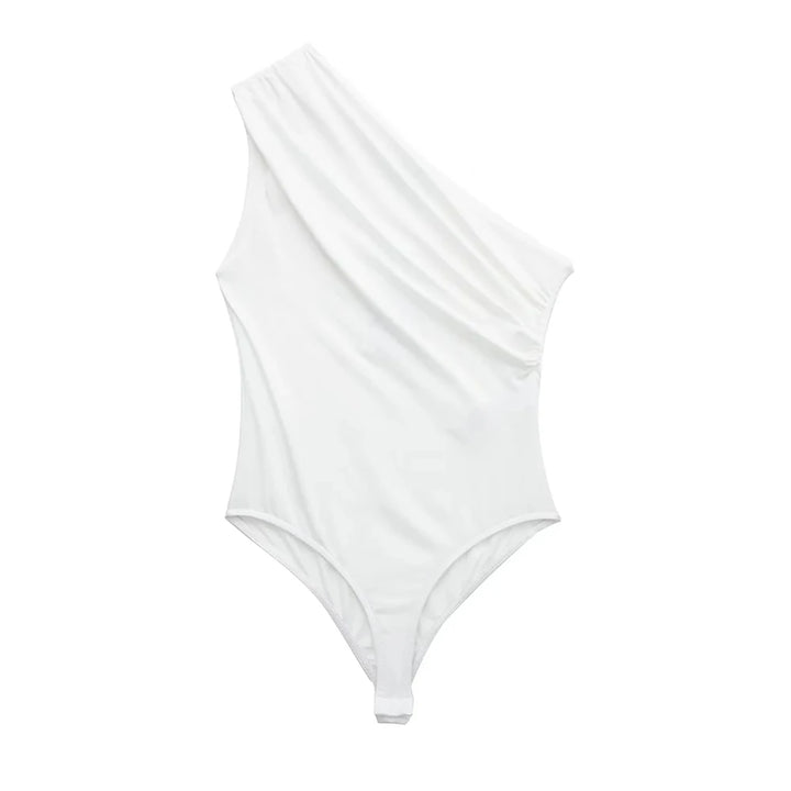 Body Feminino Liso Assimétrico Um Ombro Branco Use Joá Clothing