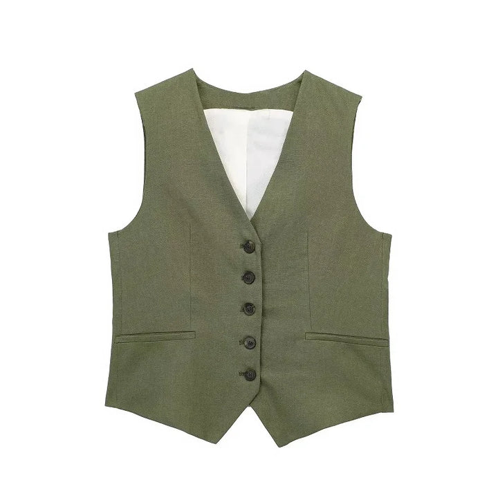 Colete Feminino de Alfaiataria em Linho verde militar use joá clothing