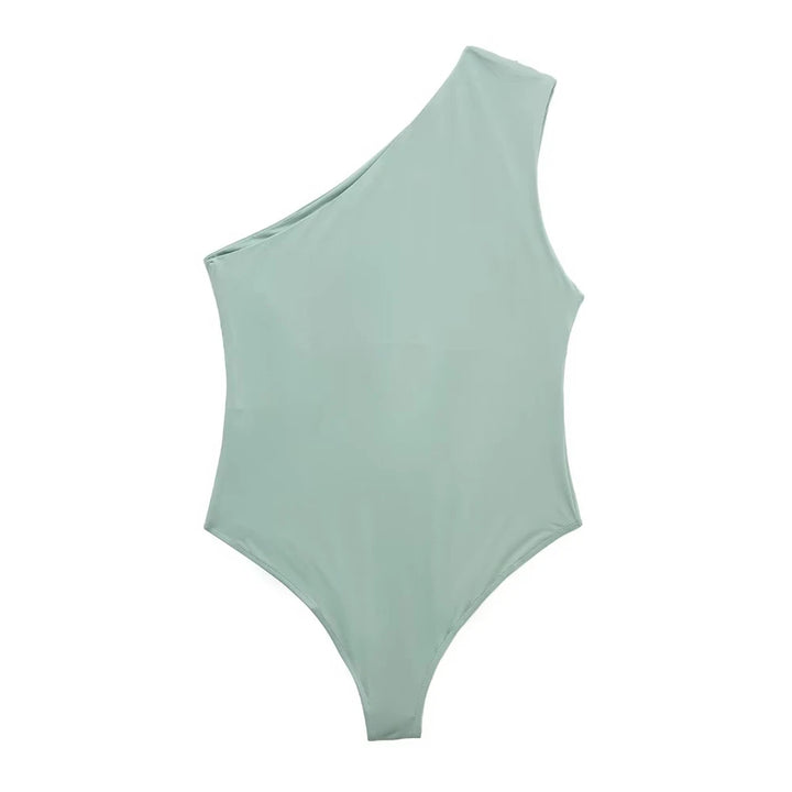 Body Feminino Liso Assimétrico Um Ombro Verde Água Use Joá Clothing