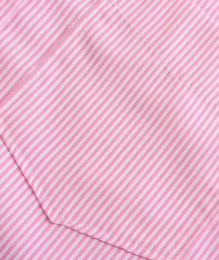 Camisa Feminina Listrada com Bolso Frontal Rosa Use Joá Clothing