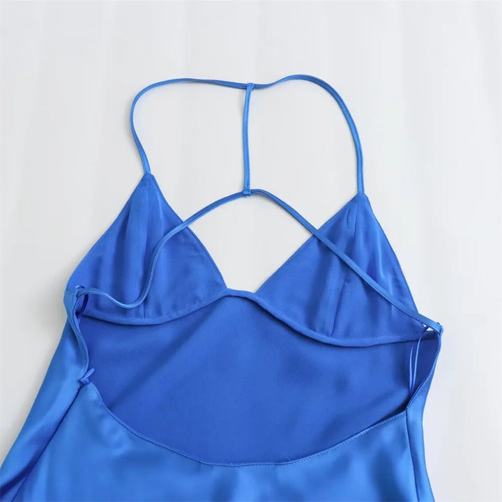 Vestido Longo Feminino Acetinado azul use joa clothing4