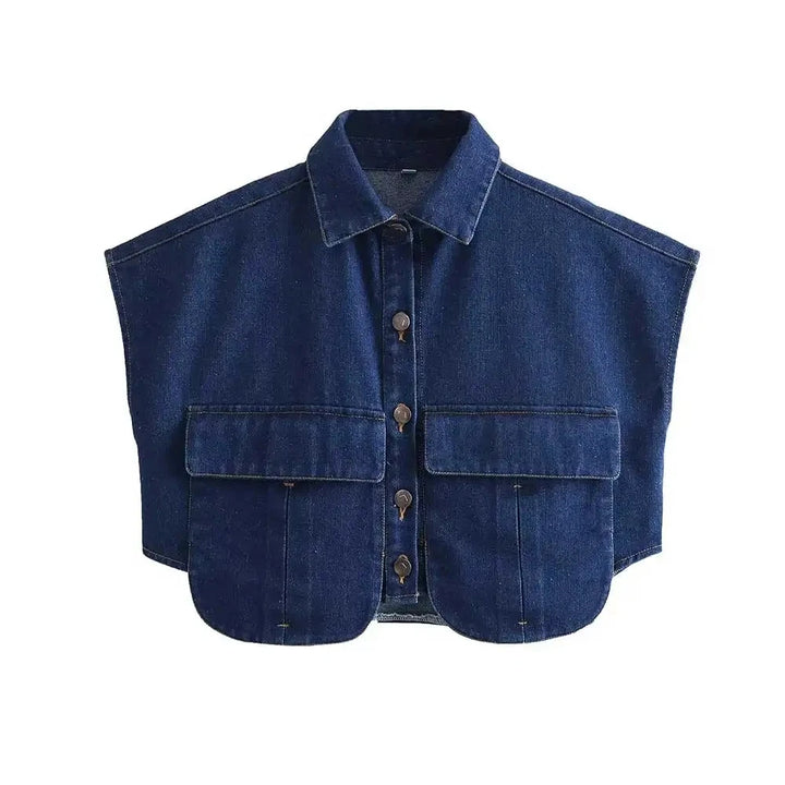 Camisa Cropped Jeans Feminino sem Manga Jeans Escuro Use Joá Clothing