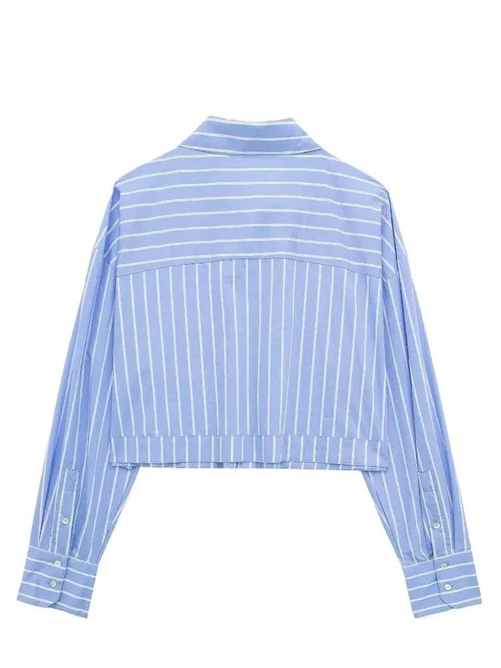 Camisa Cropped Feminina Listrada Azul Use Joá Clothing