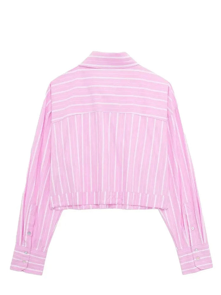 Camisa Cropped Feminina Listrada Rosa Use Joá Clothing