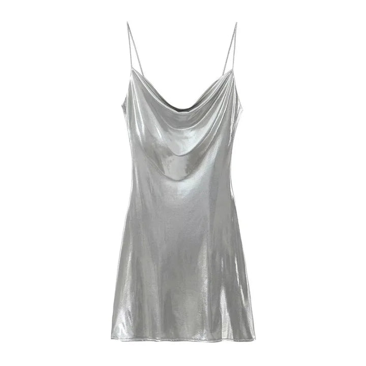 Vestido Curto Slip Dress Metalizado prata use joa clothing