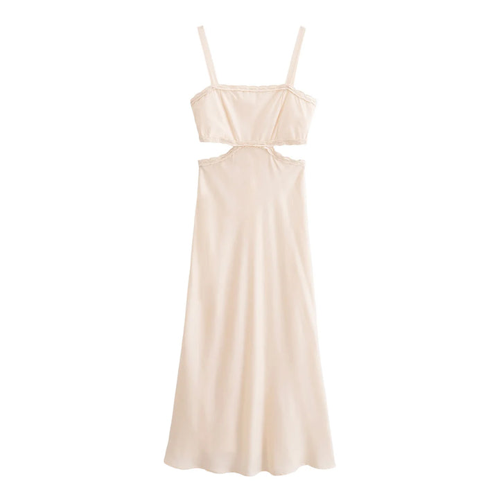 Vestido Longo Bege com Abertura Lateral use joa clothing