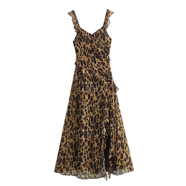 Vestido Longo Animal Print Babados use joá clothing