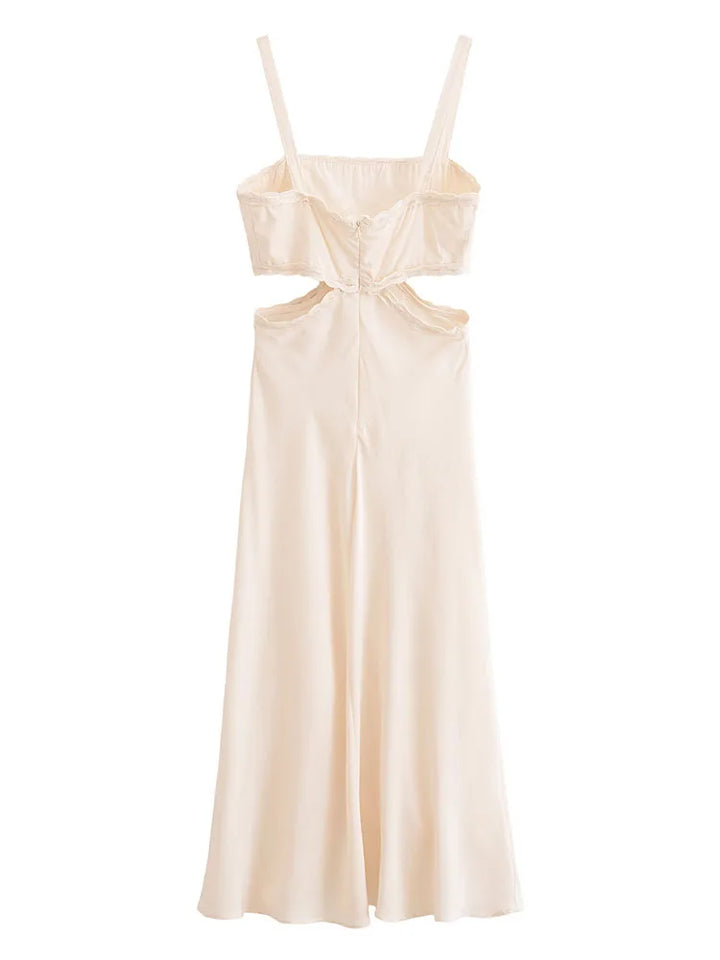 Vestido Longo Bege com Abertura Lateral use joa clothing