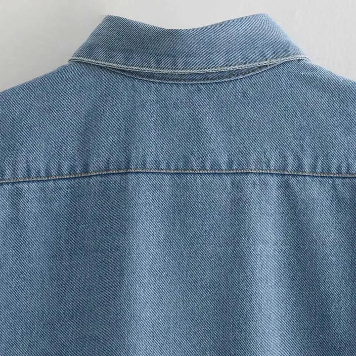 Camisa Cropped Jeans Feminino sem Manga Jeans Claro Use Joá Clothing