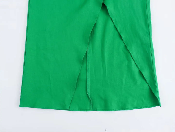 Vestido Midi com Abertura de Fenda Frontal verde use joá clothing