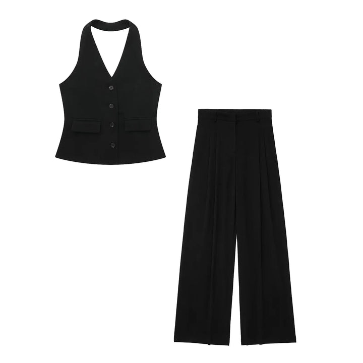 Conjunto Feminino Colete e Calça Alfaiataria preto use joá clothing