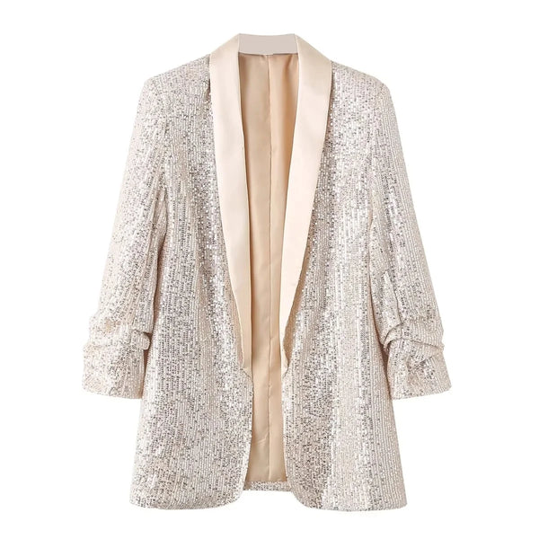 Blazer Feminino Oversized Paetê champagne use joá clothing