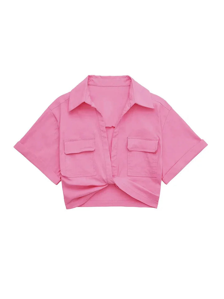 Camisa Cropped Feminina Manga Curta Rosa Use Joà Clothing