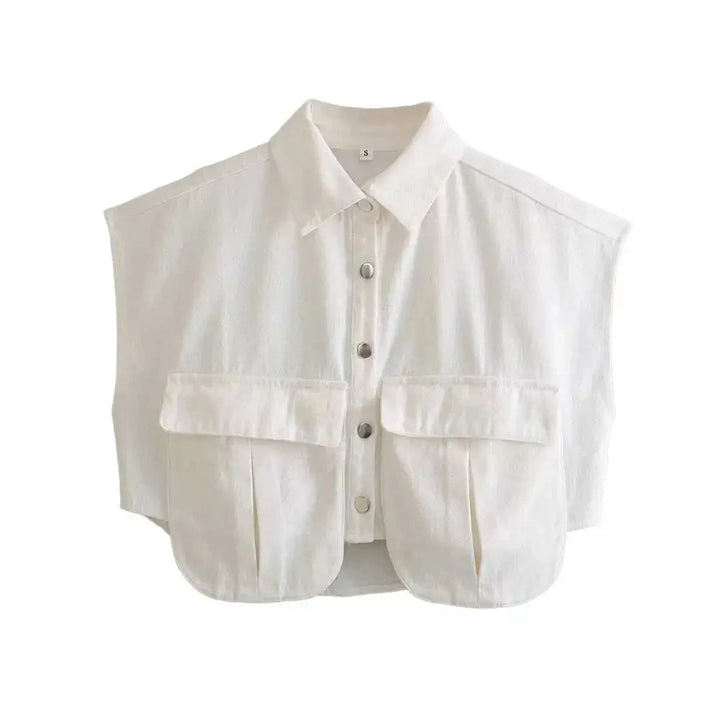 Camisa Cropped Jeans Feminino sem Manga Branco Use Joá Clothing