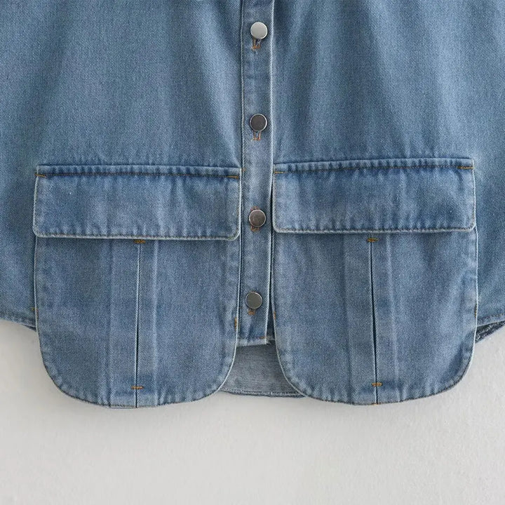 Camisa Cropped Jeans Feminino sem Manga Jeans Claro Use Joá Clothing