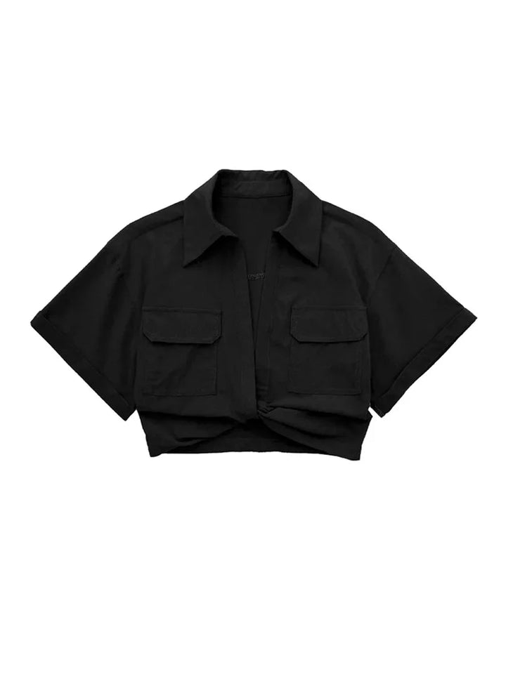 Camisa Cropped Feminina Manga Curta Preto Use Joà Clothing