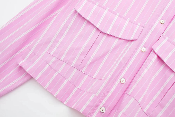Camisa Cropped Feminina Listrada Rosa Use Joá Clothing