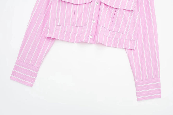 Camisa Cropped Feminina Listrada Rosa Use Joá Clothing