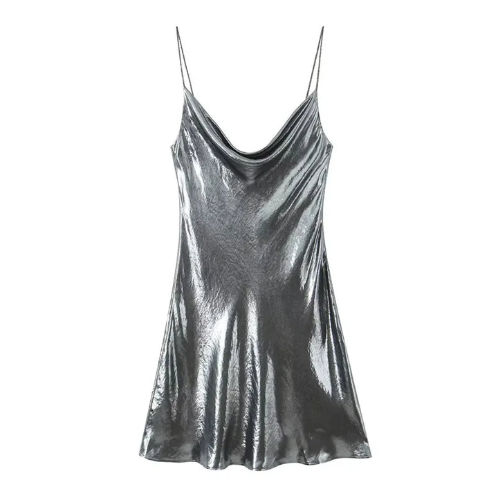 Vestido Curto Slip Dress Metalizado grafite use joa clothing
