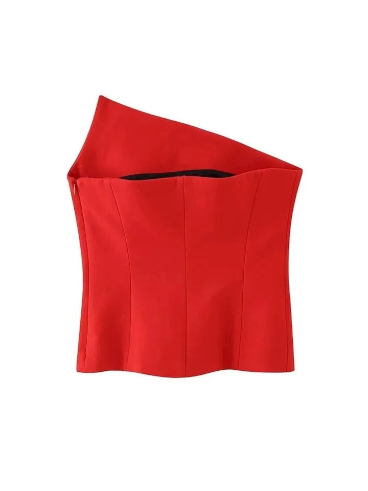 Top Bustier Feminino Liso Assimétrico Vermelho Use Joá Clothing