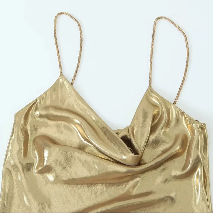 Vestido Curto Slip Dress Metalizado dourado use joa clothing
