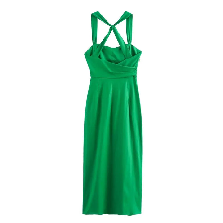 Vestido Midi com Abertura de Fenda Frontal verde use joá clothing