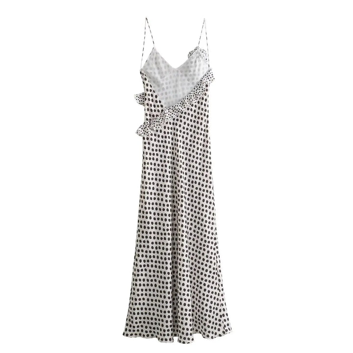 Vestido Longo Babado Estampa Bolinha branco use joá clothing