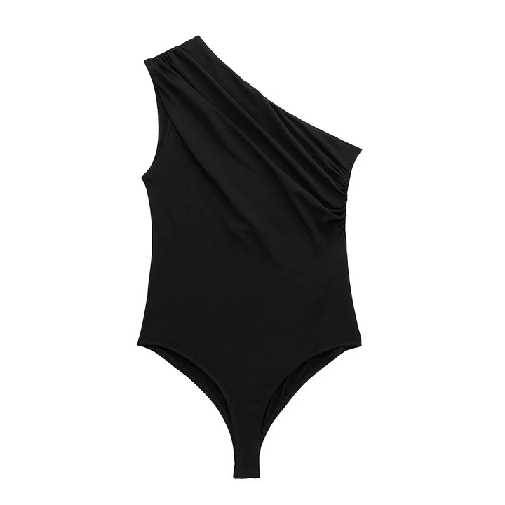 Body Feminino Liso Assimétrico Um Ombro Preto Use Joá Clothing