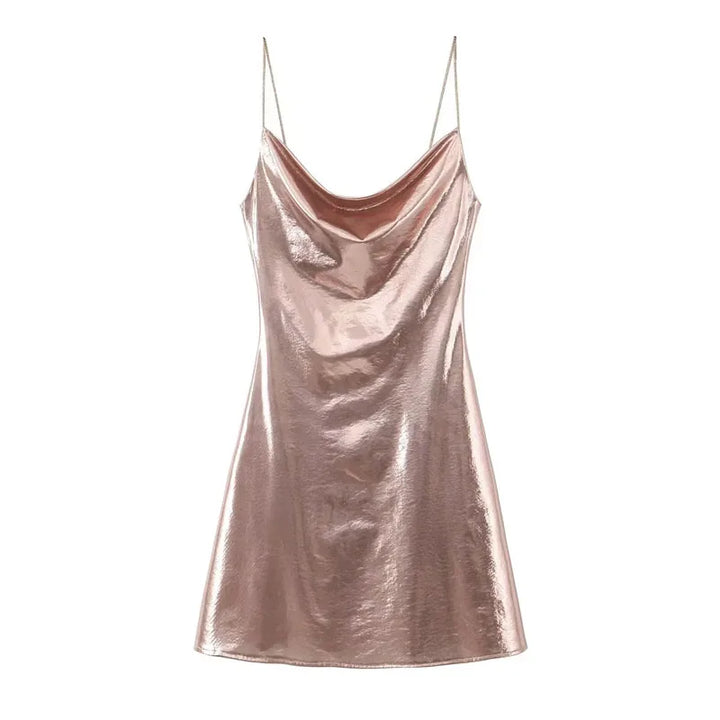Vestido Curto Slip Dress Metalizado rosé use joa clothing