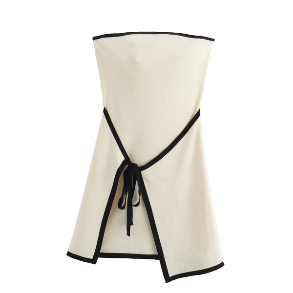Vestido Curto Feminino P&B com Amarração Frontal branco use joa clothing