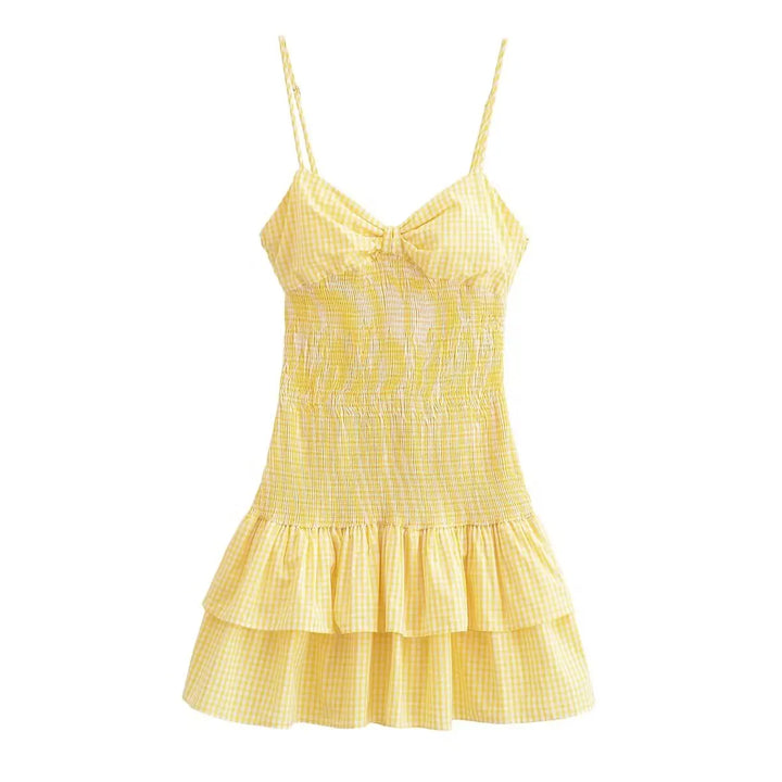 Vestido Curto Xadrez Amarelo use joa clothing
