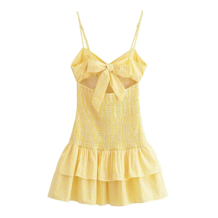 Vestido Curto Xadrez Amarelo use joa clothing1