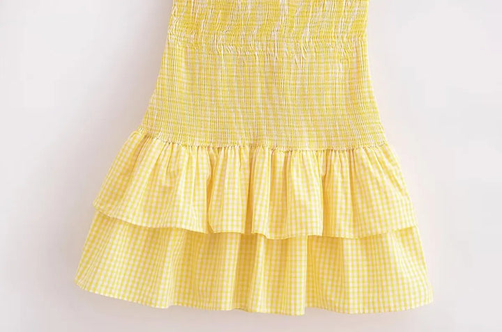 Vestido Curto Xadrez Amarelo use joa clothing2