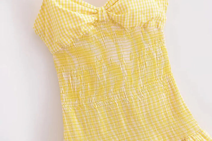 Vestido Curto Xadrez Amarelo use joa clothing3