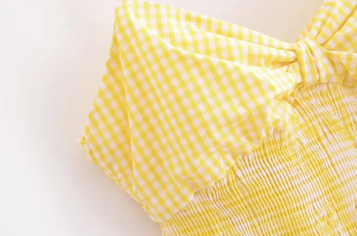 Vestido Curto Xadrez Amarelo use joa clothing4