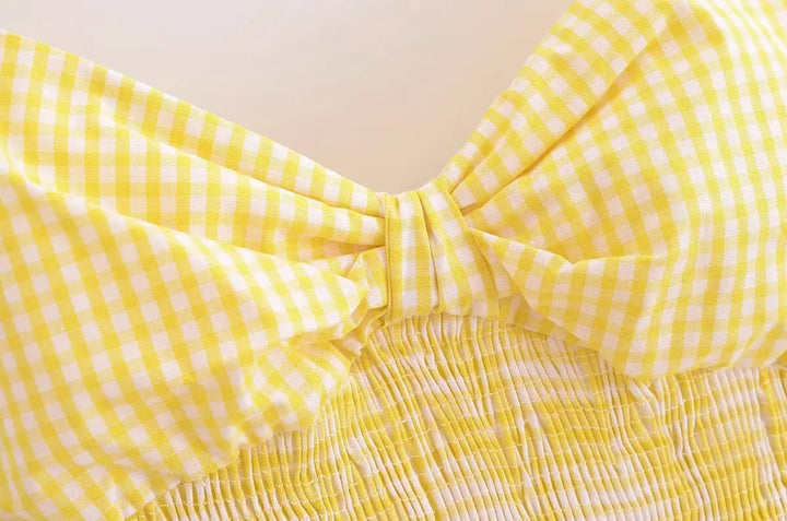 Vestido Curto Xadrez Amarelo use joa clothing5

